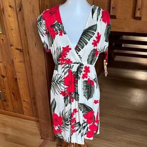 Favant Size Large L NWT Tropical Floral Midi Dress Hawaiian Hawaii lush aloha